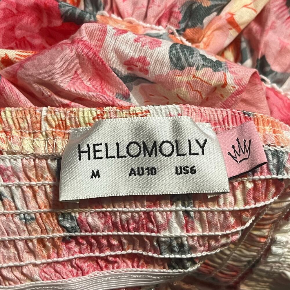 Hello Molly Sandy Shores Mini Dress M Pink Floral Smocked Waist Open Back Preppy - Picture 8 of 10